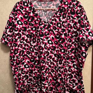 Divine Stretch 2XL Pink Leopard Scrub Top